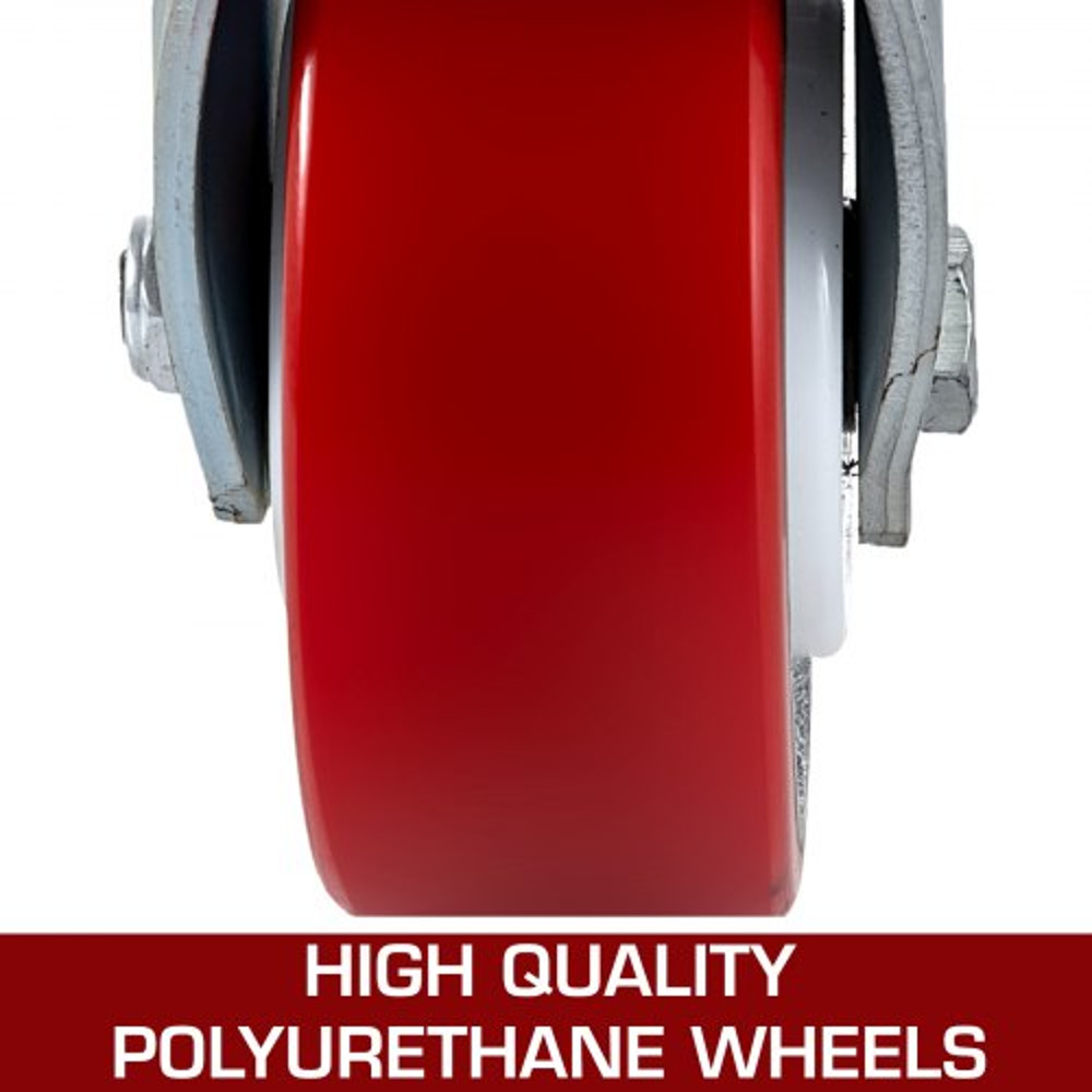 Polyurethane Iron Core Plate Casters Set 1000LBS Capacity Wheels With Side Brake 2 Swivel  2 Rigid 3