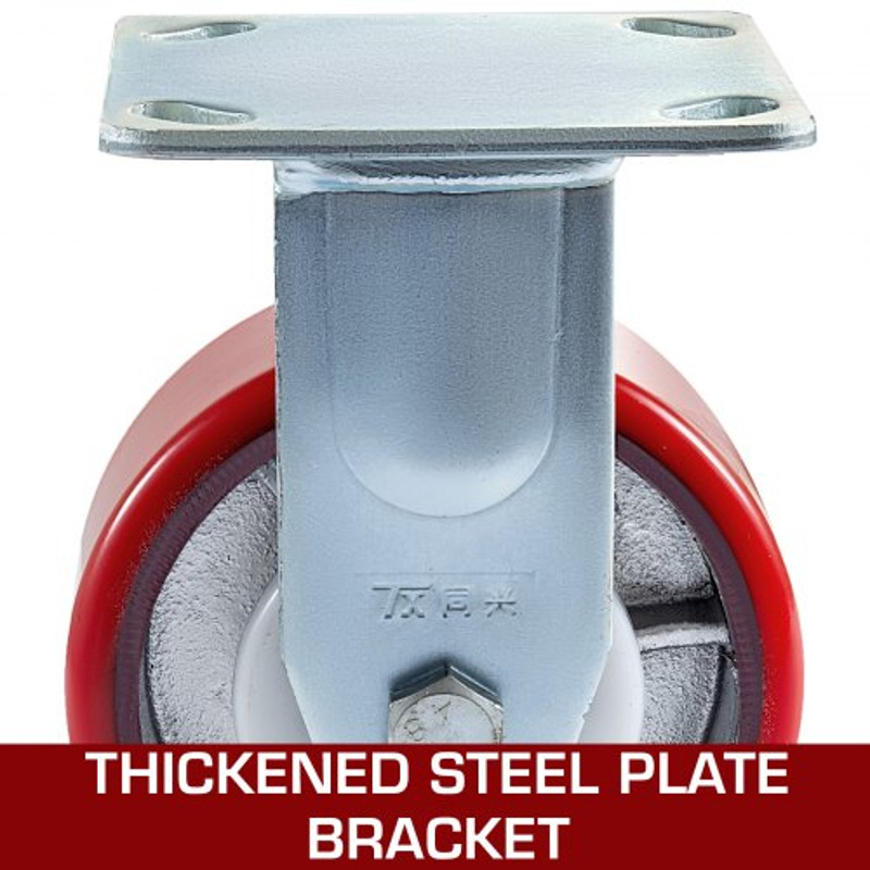 Polyurethane Iron Core Plate Casters Set 1000LBS Capacity Wheels With Side Brake 2 Swivel  2 Rigid 5