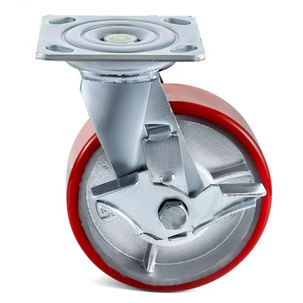 Polyurethane Iron Core Plate Casters Set 1000LBS Capacity Wheels With Side Brake 2 Swivel  2 Rigid 9