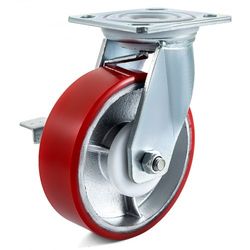 polyurethane iron core plate casters set, 1000lbs capacity wheels with side brake, 2 swivel & 2 rigid