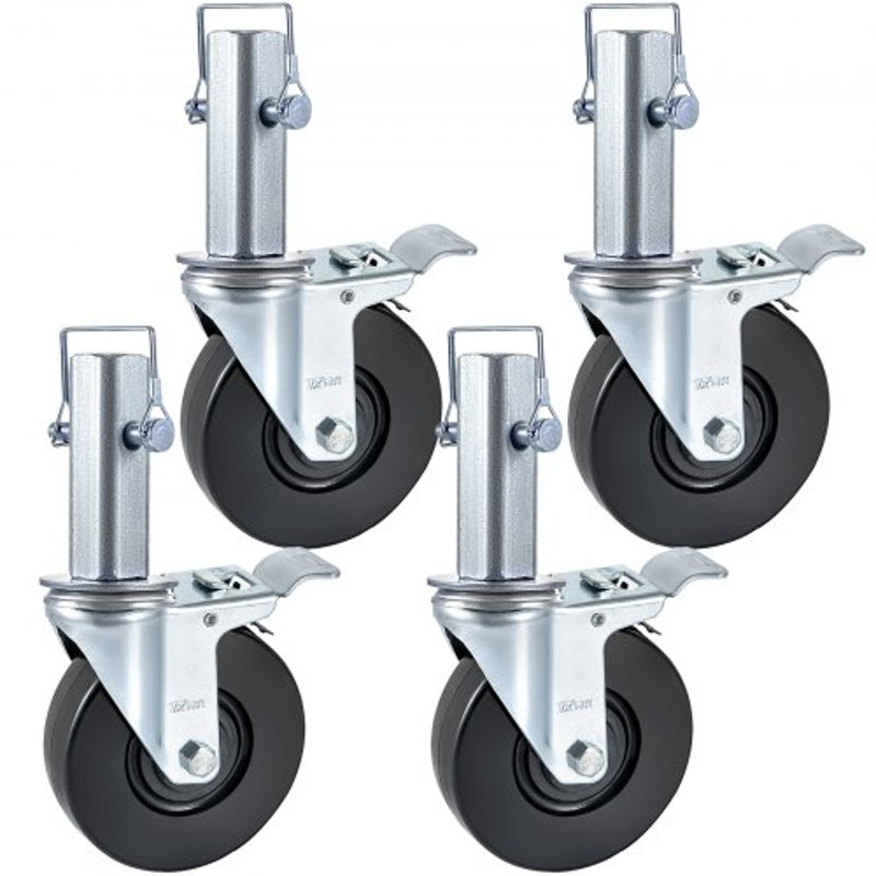 5 Heavy Duty Rubber Swivel Caster Wheels With Dual Locking 440LBS Capacity Per Wheel 125 Square Ste 1