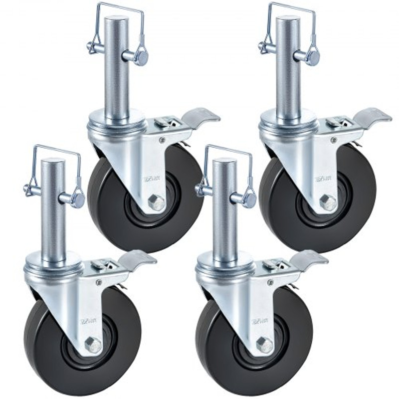Dual Locking Rubber Scaffold Wheels 5 Solid Round Stem Casters With 280LBS Capacity 360 Swivel For  1