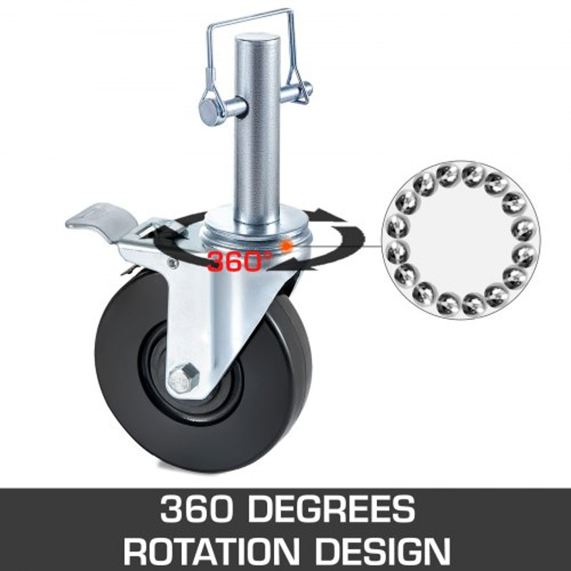 Dual Locking Rubber Scaffold Wheels 5 Solid Round Stem Casters With 280LBS Capacity 360 Swivel For  2