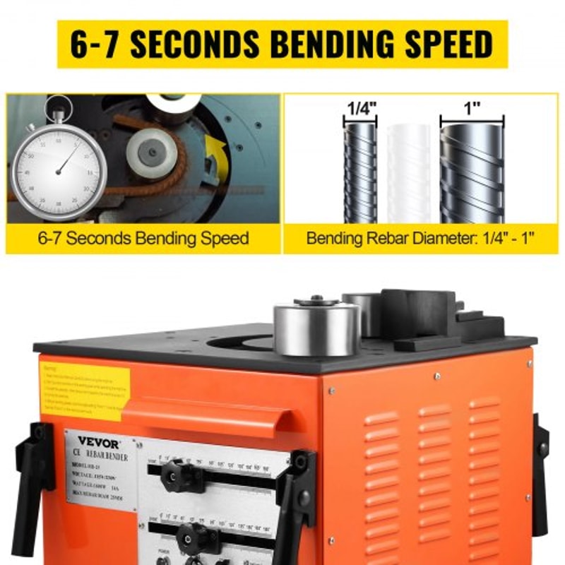 Heavy Duty Electric Rebar Bender, Rebar Grade 60 Steel Bending Machine with Foot Switch for Construction Sites