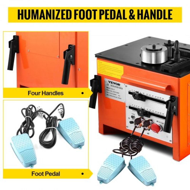 Heavy Duty Electric Rebar Bender, Rebar Grade 60 Steel Bending Machine with Foot Switch for Construction Sites