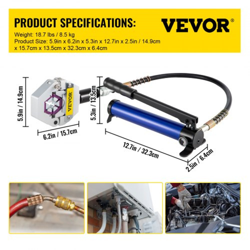 Manually Operated AC Hose Crimper Kit Separable Hydraulic Crimping Tool With Manual Piston Valve  A 6
