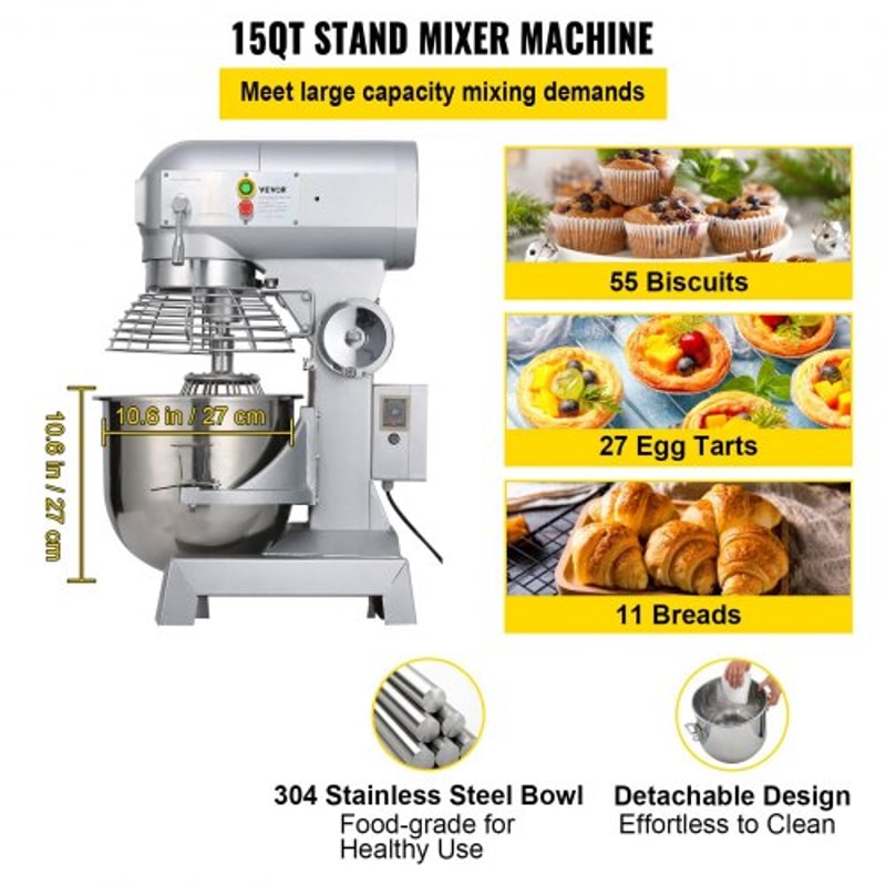Commercial Food Mixer Speeds Adjustable Heavy Duty Stand Mixer With Stainless Steel Bowl Dough Hook 3