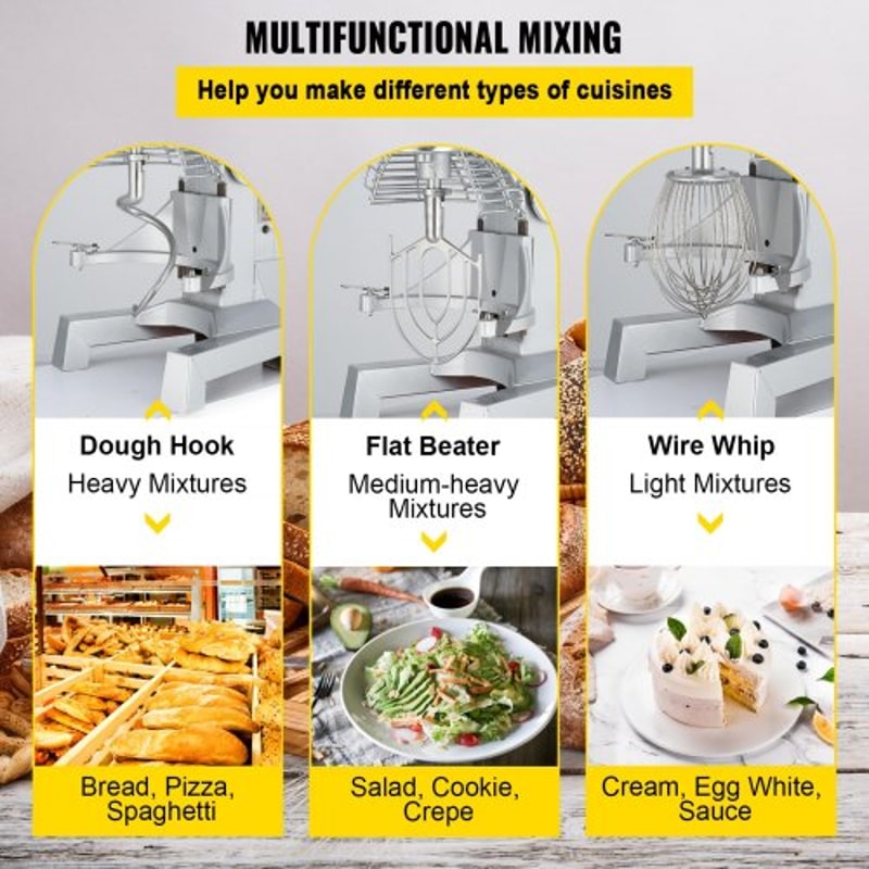 Commercial Food Mixer Speeds Adjustable Heavy Duty Stand Mixer With Stainless Steel Bowl Dough Hook 5