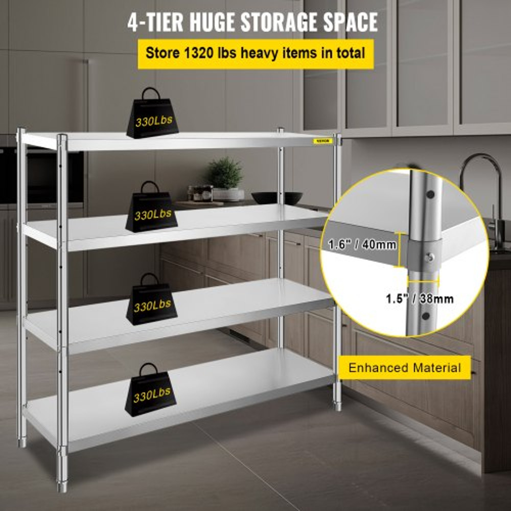 Stainless Steel Shelving Tier Adjustable Shelf Storage Unit Heavy Duty Shelving For Kitchen Garage  3