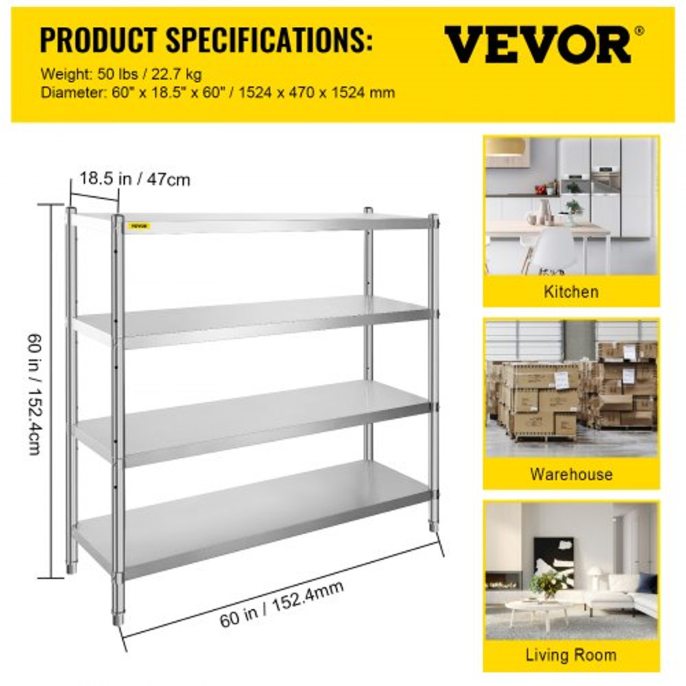 Stainless Steel Shelving Tier Adjustable Shelf Storage Unit Heavy Duty Shelving For Kitchen Garage  7