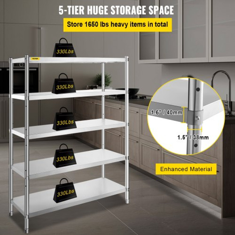 Stainless Steel Shelves HeavyDuty Adjustable Storage Rack Shelf For Kitchen Garage  Commercial Use 2