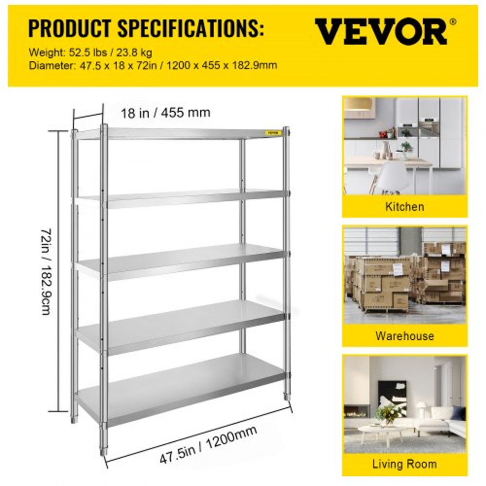Stainless Steel Shelves HeavyDuty Adjustable Storage Rack Shelf For Kitchen Garage  Commercial Use 7