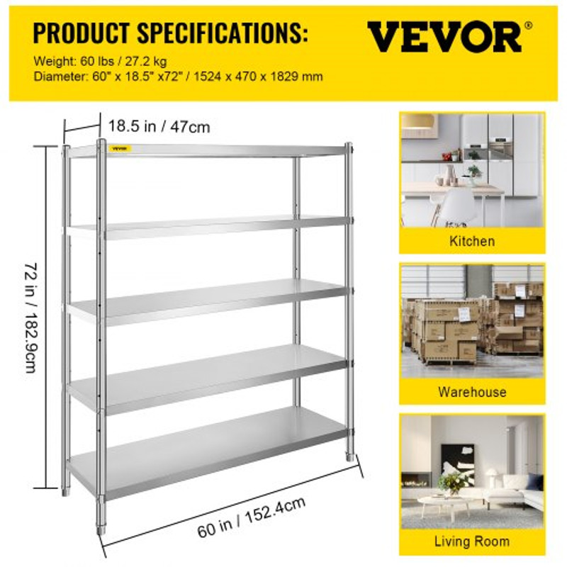 Heavy Duty Stainless Steel Shelving Adjustable Shelf Storage Rack For Kitchen Office Garage 7
