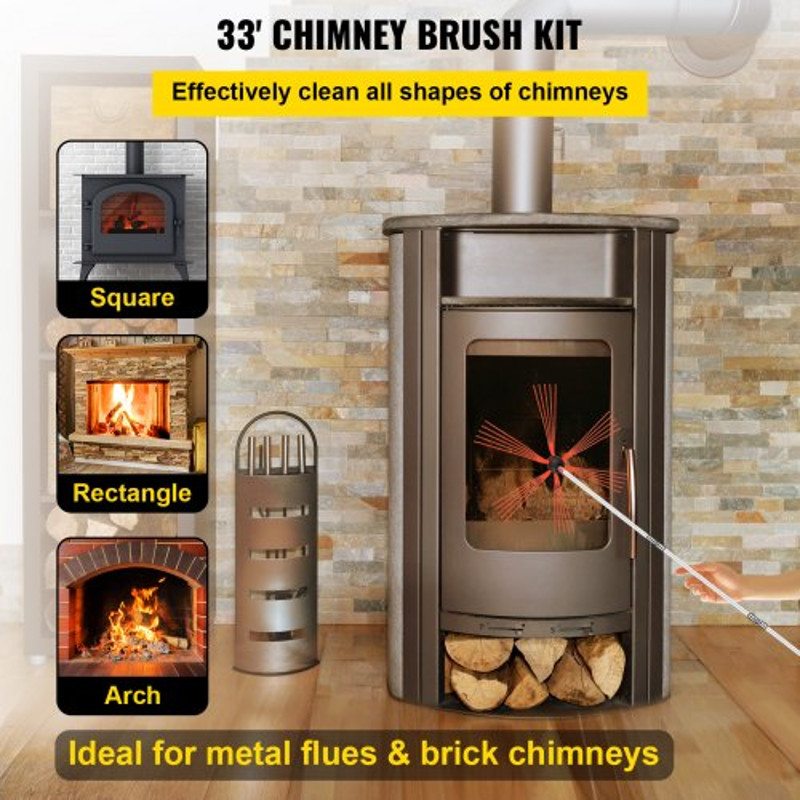 Chimney Sweep Kit With Nylon Flexible Rods  Brush Heads Rotary Chimney Brush Cleaning Kit For Firep 1