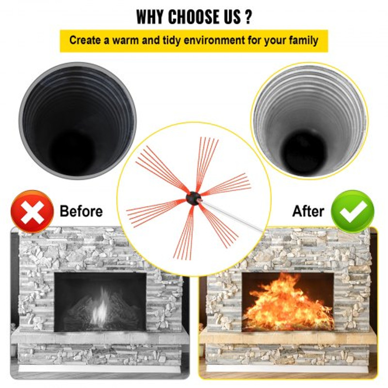 Chimney Sweep Kit With Nylon Flexible Rods  Brush Heads Rotary Chimney Brush Cleaning Kit For Firep 6