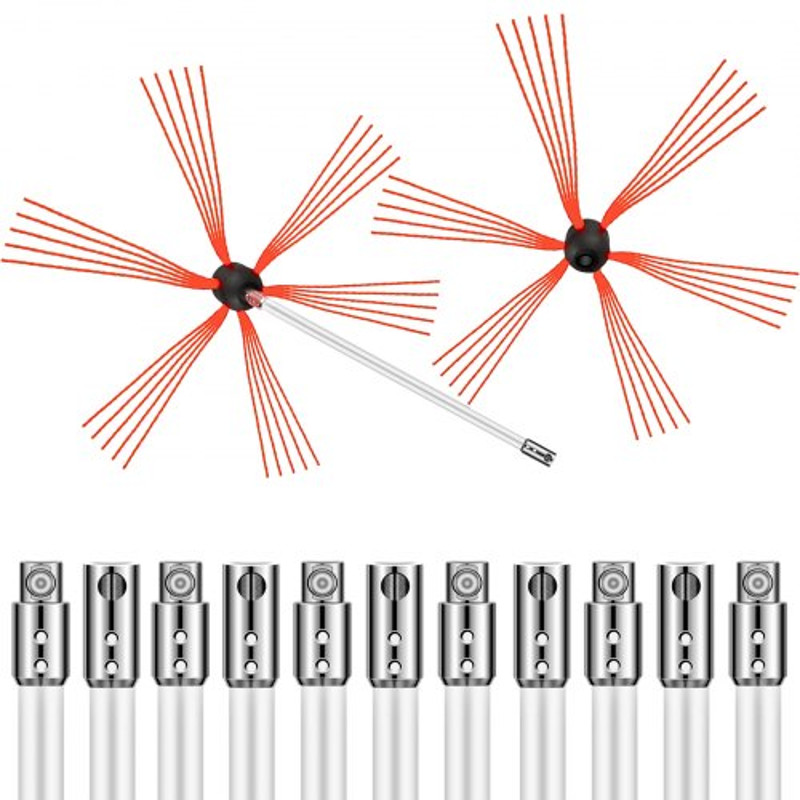Chimney Sweep Kit Length Chimney Brush Kit With Nylon Flexible Rods  Brush Heads Rotary Chimney Cle 9