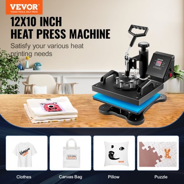 12"x10" Heat Press Machine – Digital Swing-Away Sublimation & Heat Transfer Printing Machine for T-Shirts