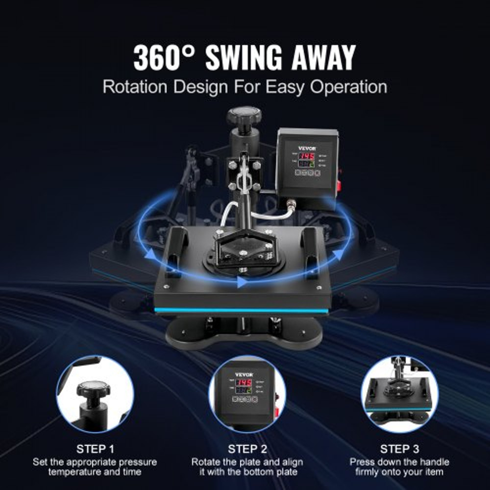 12"x10" Heat Press Machine – Digital Swing-Away Sublimation & Heat Transfer Printing Machine for T-Shirts