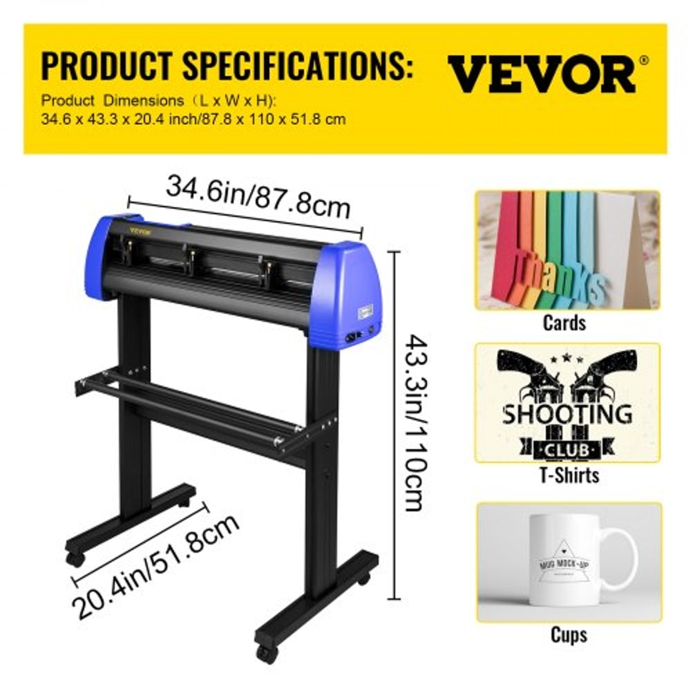 28" Vinyl Plotter Cutter Machine, 720mm Max Paper Feed with Sturdy Floor Stand, Adjustable Force