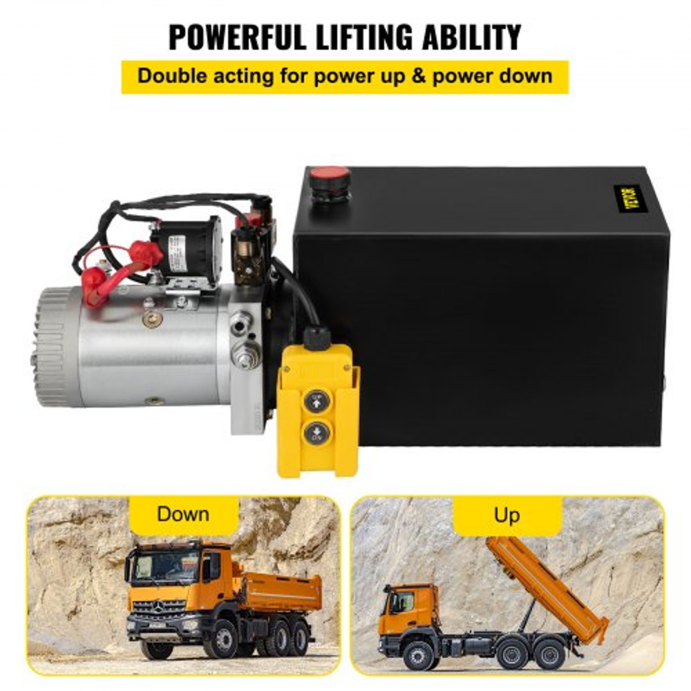 20 Quart Hydraulic Power Unit Double Acting Hydraulic Pump For Dump Trailers  3200 PSI  12V DC  2 G 3