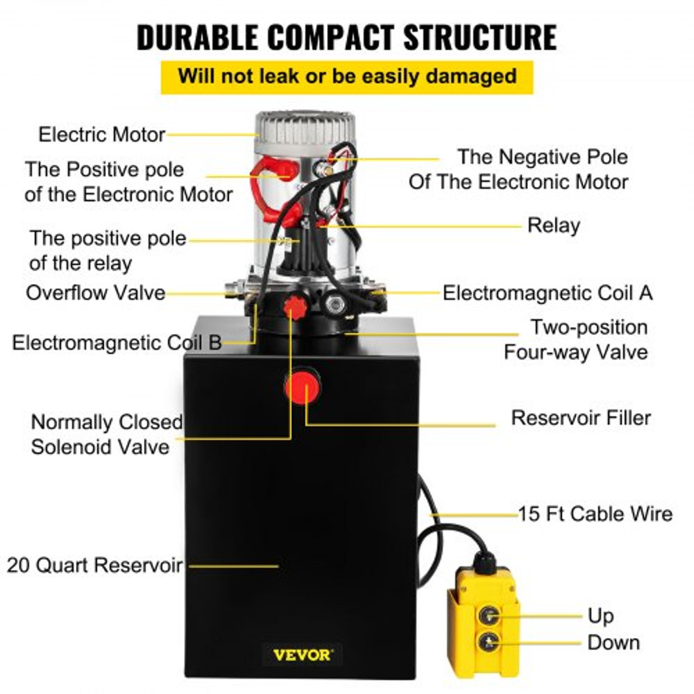 20 Quart Hydraulic Power Unit Double Acting Hydraulic Pump For Dump Trailers  3200 PSI  12V DC  2 G 5