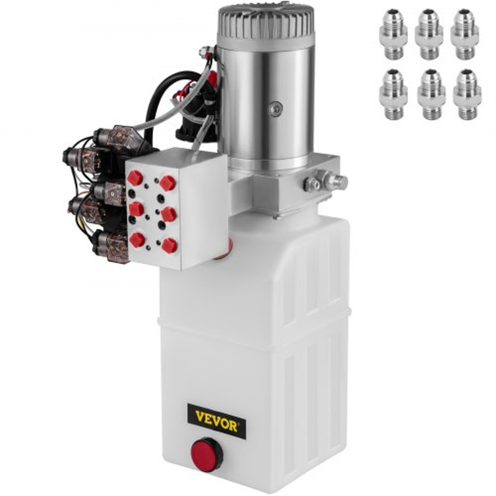 6Way Hydraulic Pump 12V 6 Quart Double Acting Dump Trailer Control Kit 3200 PSI With Remote 1