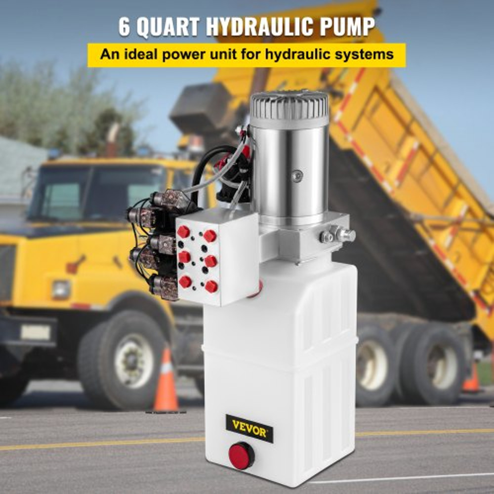 6Way Hydraulic Pump 12V 6 Quart Double Acting Dump Trailer Control Kit 3200 PSI With Remote 2