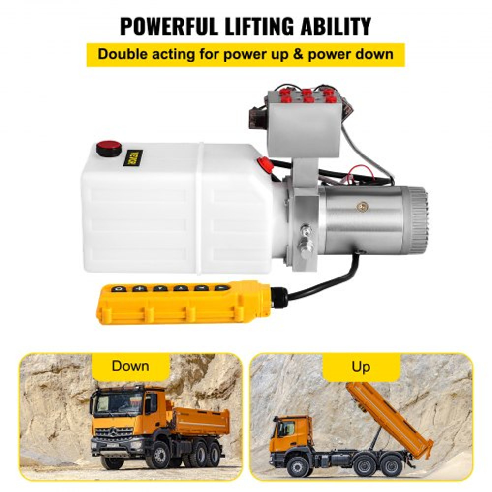 6Way Hydraulic Pump 12V 6 Quart Double Acting Dump Trailer Control Kit 3200 PSI With Remote 3