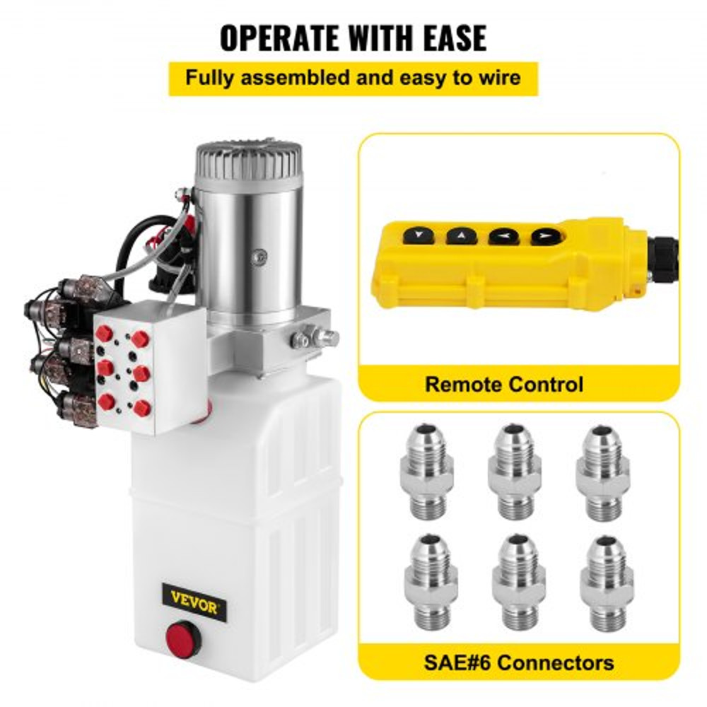 6Way Hydraulic Pump 12V 6 Quart Double Acting Dump Trailer Control Kit 3200 PSI With Remote 4