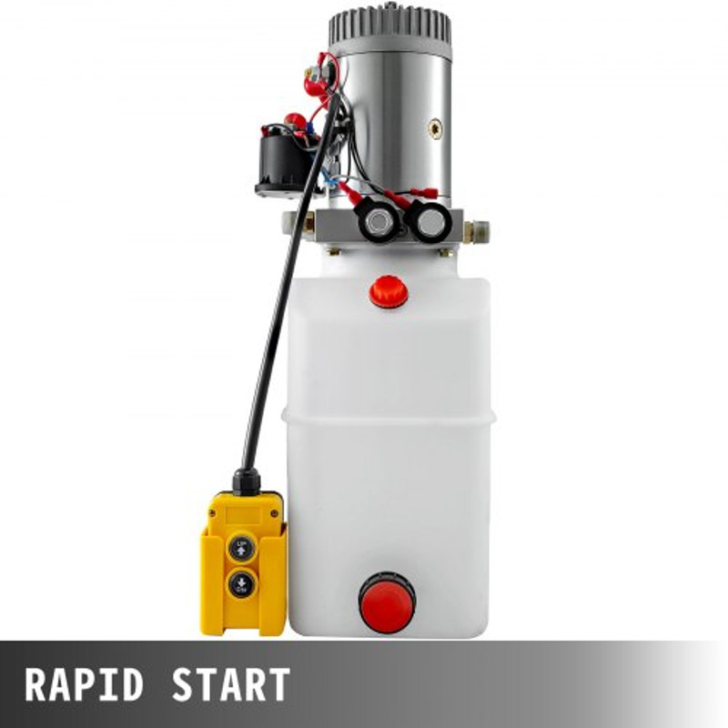 6 Quart Double Acting Hydraulic Pump, Dump Trailer Power Unit for Unloading & Repair (Plastic Tank)
