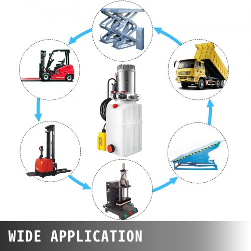 6 Quart Double Acting Hydraulic Pump, Dump Trailer Power Unit for Unloading & Repair (Plastic Tank)