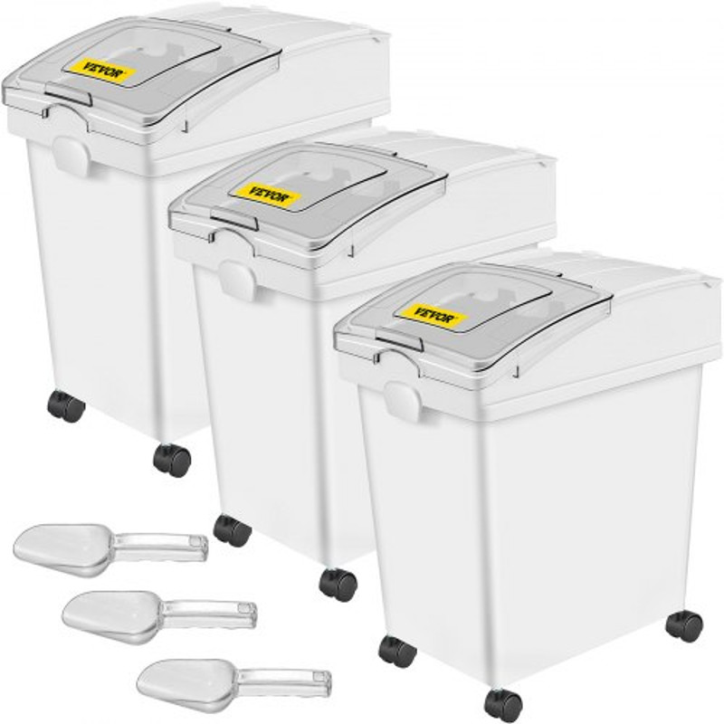 White Shelf Ingredient Bin With Scoop  Sliding Lid Commercial Storage Bins For Flour Rice  Pet Food 1
