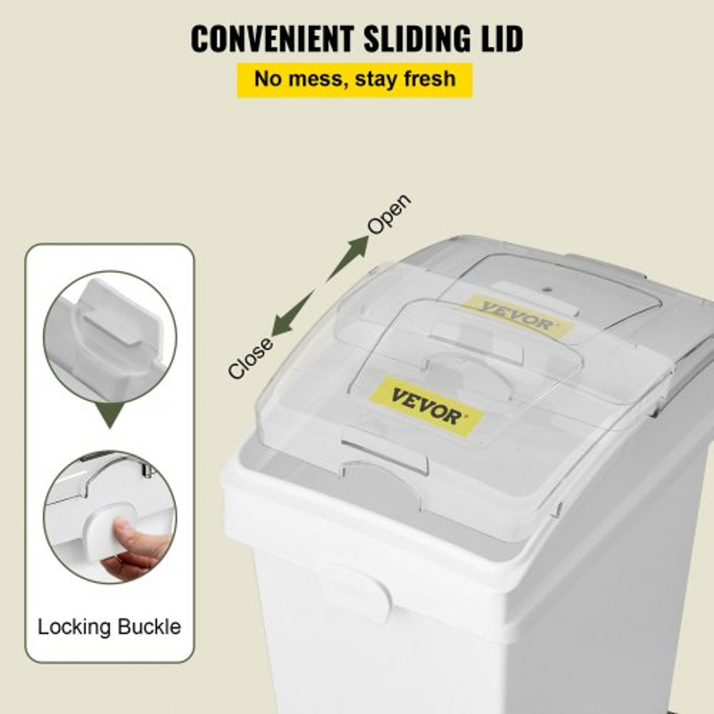 White Shelf Ingredient Bin With Scoop  Sliding Lid Commercial Storage Bins For Flour Rice  Pet Food 4