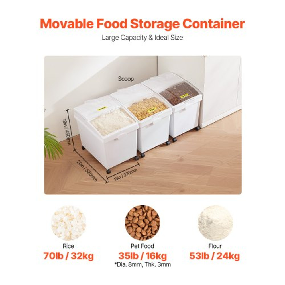 3Pack White Shelf Ingredient Bin With Scoop  Sliding Lid Commercial Storage Bins For Dry Food Rice  2