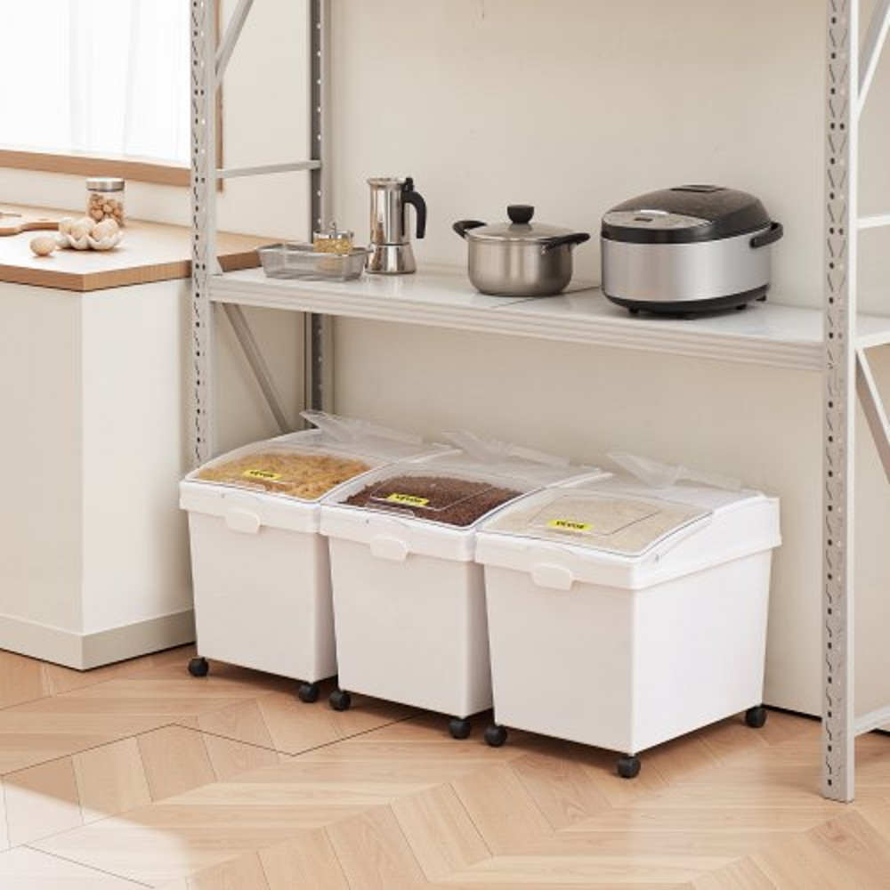 3Pack White Shelf Ingredient Bin With Scoop  Sliding Lid Commercial Storage Bins For Dry Food Rice  0
