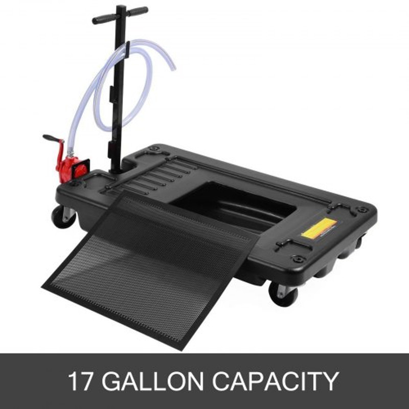 17 Gallon Low Profile Oil Drain Pan with Pump & 8' Hose, 64L Oil Drain Pan for SUV, Car, and Trucks