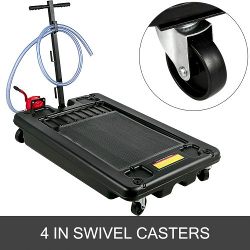17 Gallon Low Profile Oil Drain Pan with Pump & 8' Hose, 64L Oil Drain Pan for SUV, Car, and Trucks