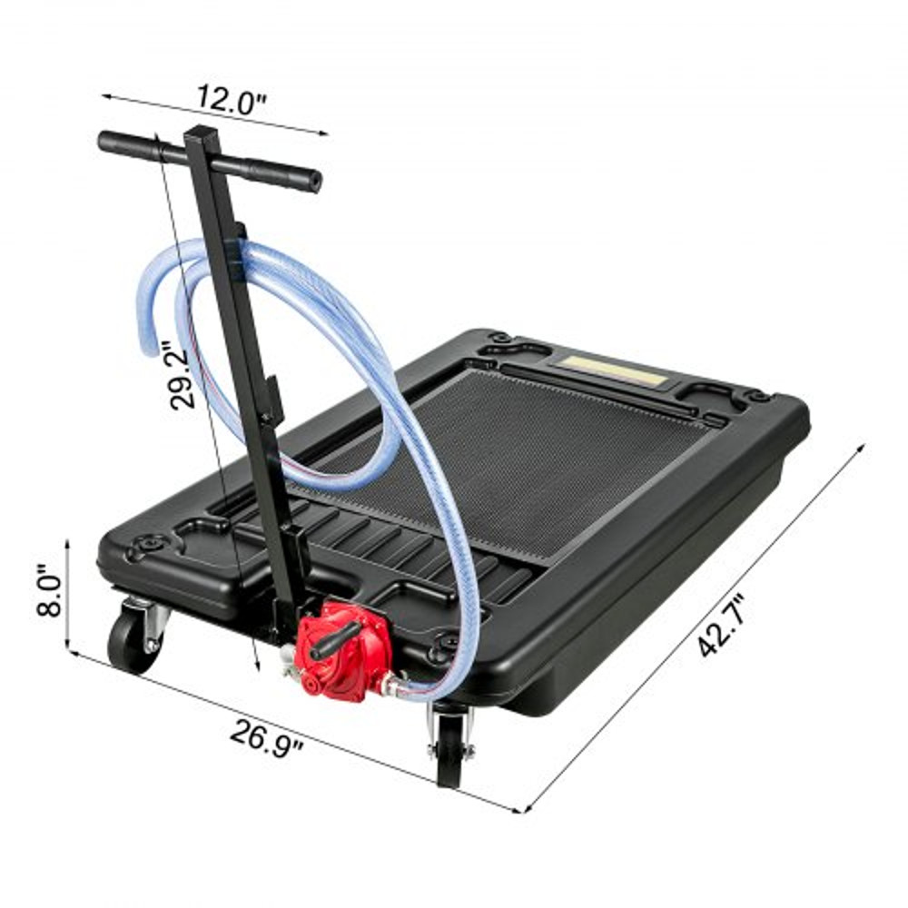 17 Gallon Low Profile Oil Drain Pan with Pump & 8' Hose, 64L Oil Drain Pan for SUV, Car, and Trucks