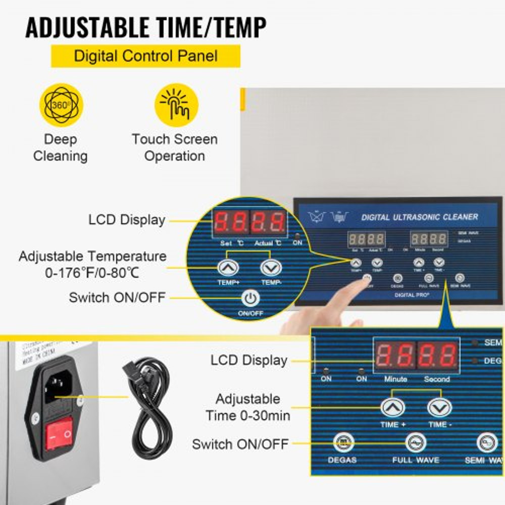 30L Professional Ultrasonic Parts Cleaner with Heater & Timer, Dual Frequency (28/40kHz) for Dental Instruments.