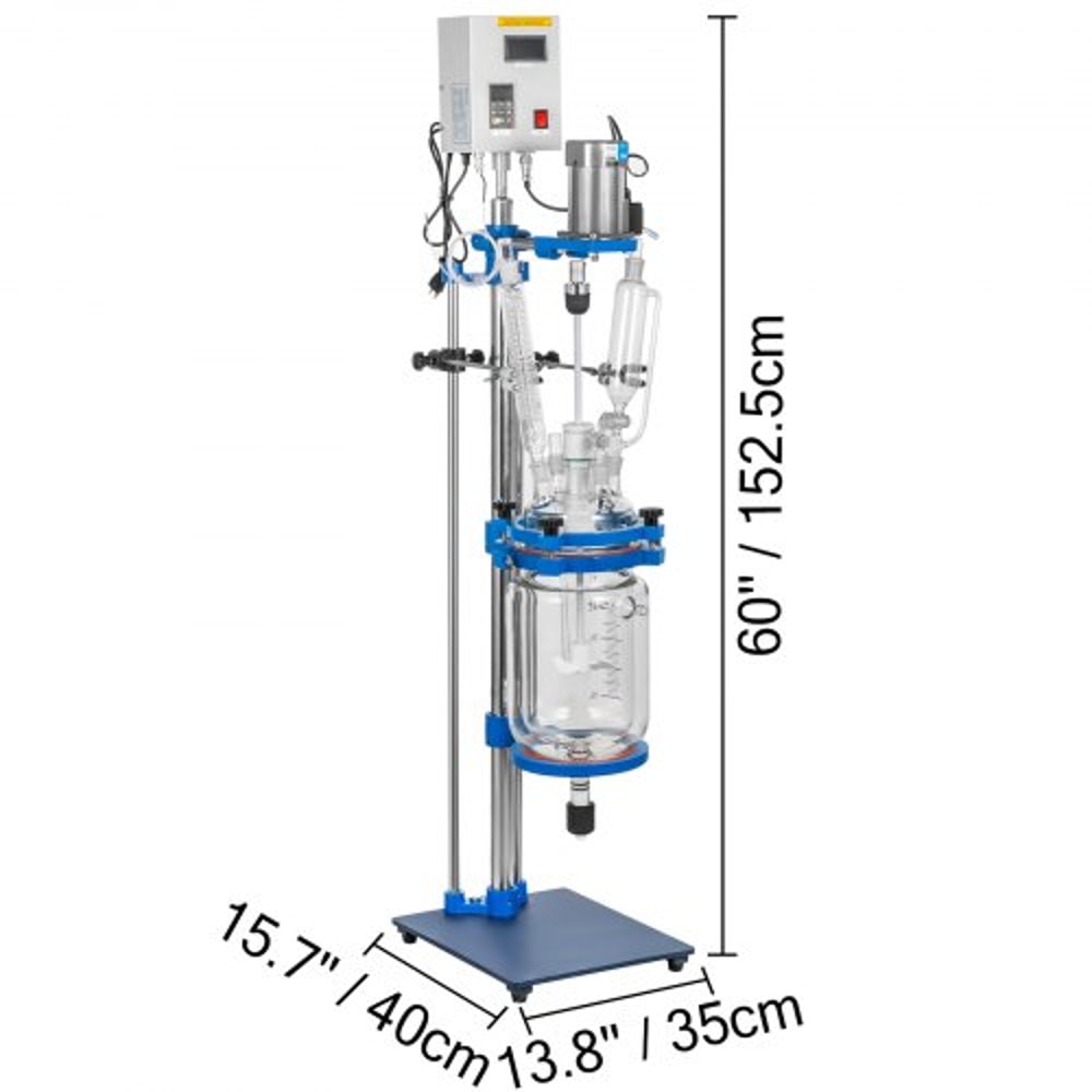 5L Lab Jacketed Glass Reactor, Digital Display Reaction Vessel for Chemistry & Distillation (0-1200RPM)