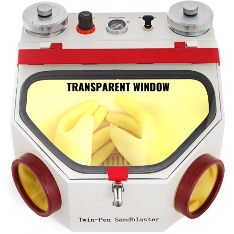 Dental Lab Sandblaster Machine, Twin Pen Blaster with 2 Tanks, LED Lighting & Foot Pedal Control