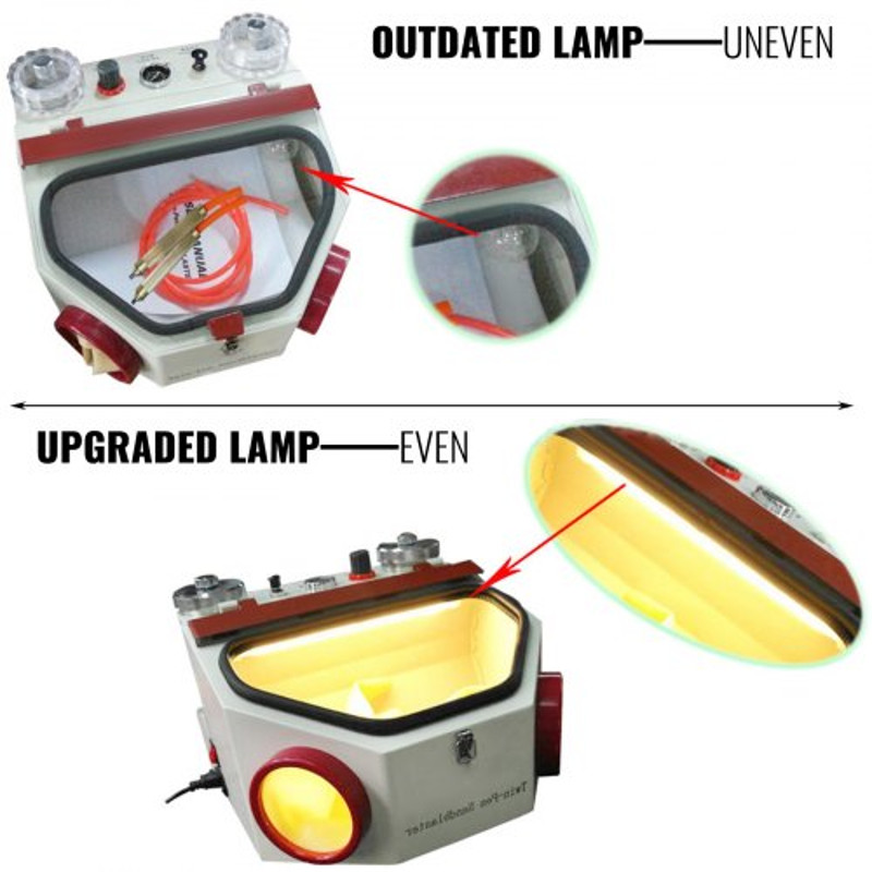Dental Lab Sandblaster Machine, Twin Pen Blaster with 2 Tanks, LED Lighting & Foot Pedal Control