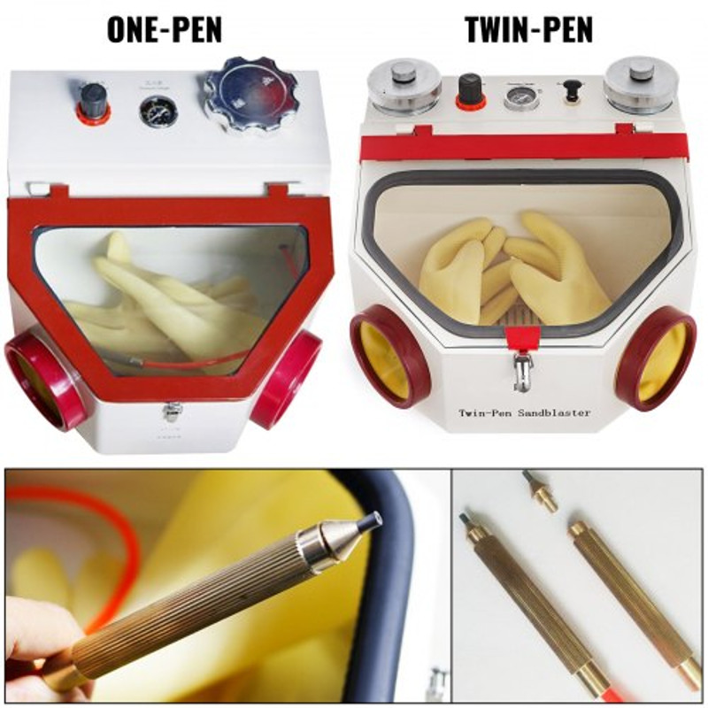 Dental Lab Sandblaster Machine, Twin Pen Blaster with 2 Tanks, LED Lighting & Foot Pedal Control
