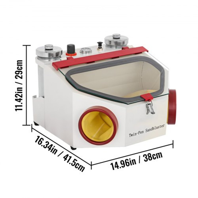 Dental Lab Sandblaster Machine, Twin Pen Blaster with 2 Tanks, LED Lighting & Foot Pedal Control
