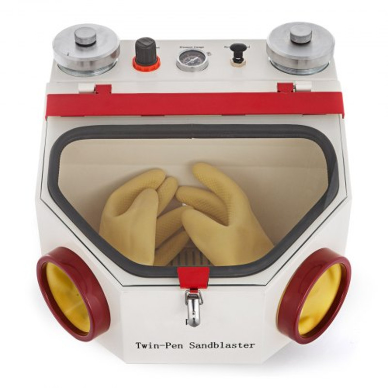 Dental Lab Sandblaster Machine, Twin Pen Blaster with 2 Tanks, LED Lighting & Foot Pedal Control