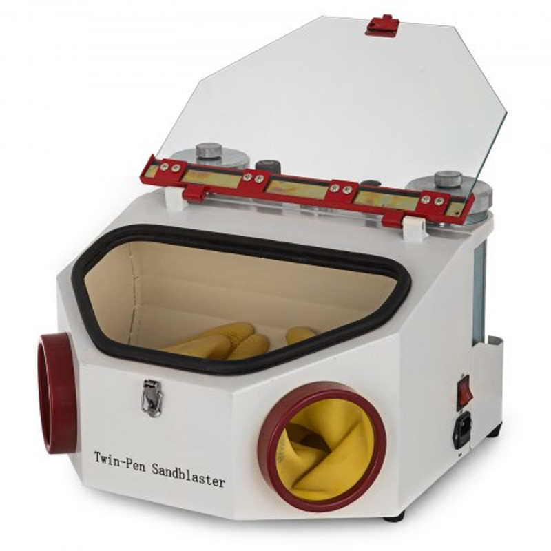 Dental Lab Sandblaster Machine, Twin Pen Blaster with 2 Tanks, LED Lighting & Foot Pedal Control