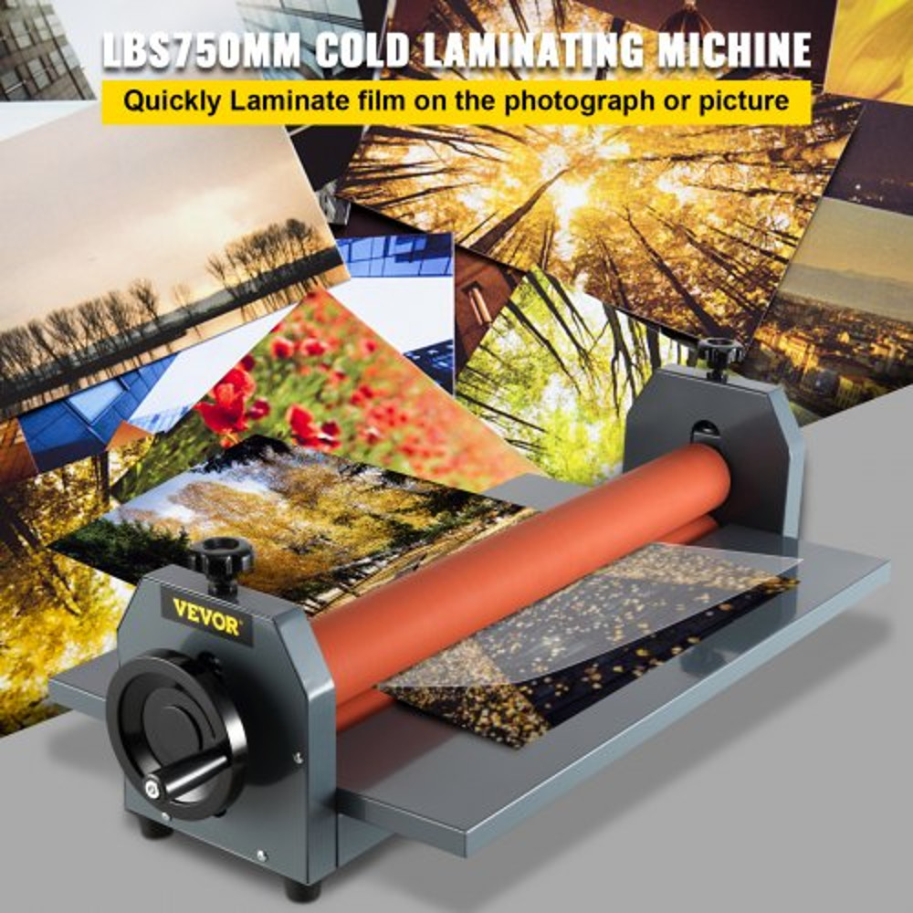 29.5" Manual Vinyl Photo Film Cold Laminator, 10mm Hand Crank Pressure Roll Machine for Professional Mounting