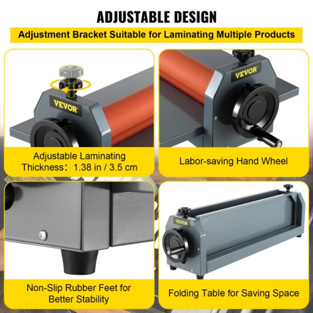 29.5" Manual Vinyl Photo Film Cold Laminator, 10mm Hand Crank Pressure Roll Machine for Professional Mounting
