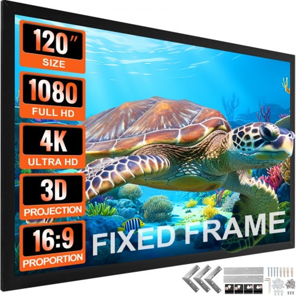 120" 16:9 Fixed Frame Projector Screen, 4K/HDTV Ready with 1.2 Gain for Home Theater & 3D Movies