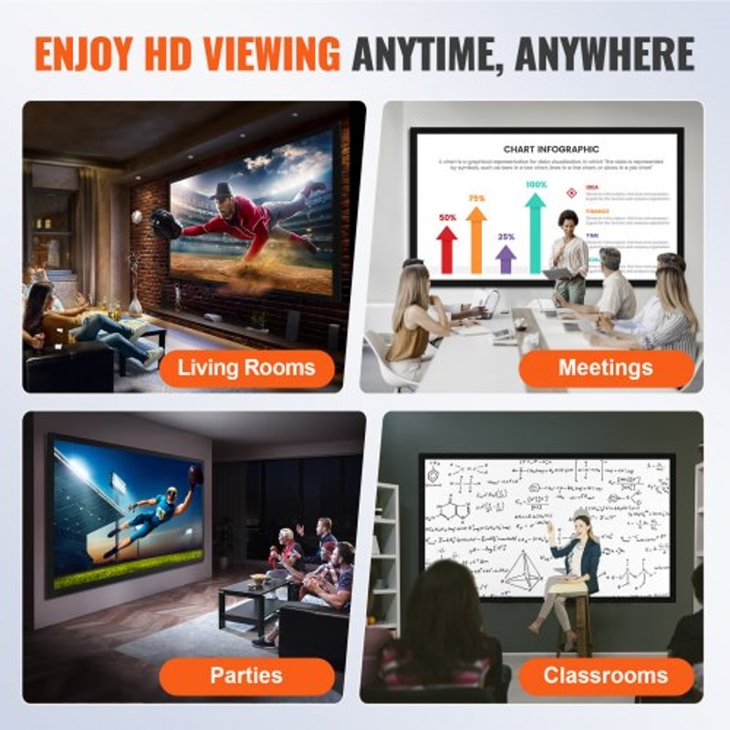 120" 16:9 Fixed Frame Projector Screen, 4K/HDTV Ready with 1.2 Gain for Home Theater & 3D Movies